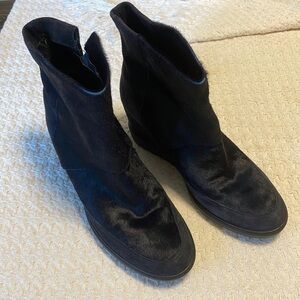 VINCE Pony Hair Black Suede Ankle Boots